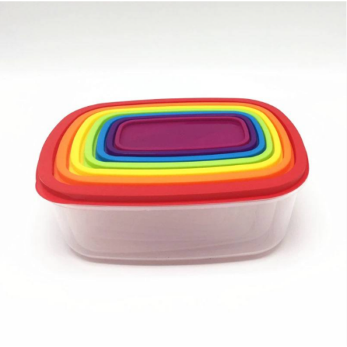 Falcon Rainbow színes, 7+7 részes ételtároló doboz készlet, téglalap, 28*21 cm